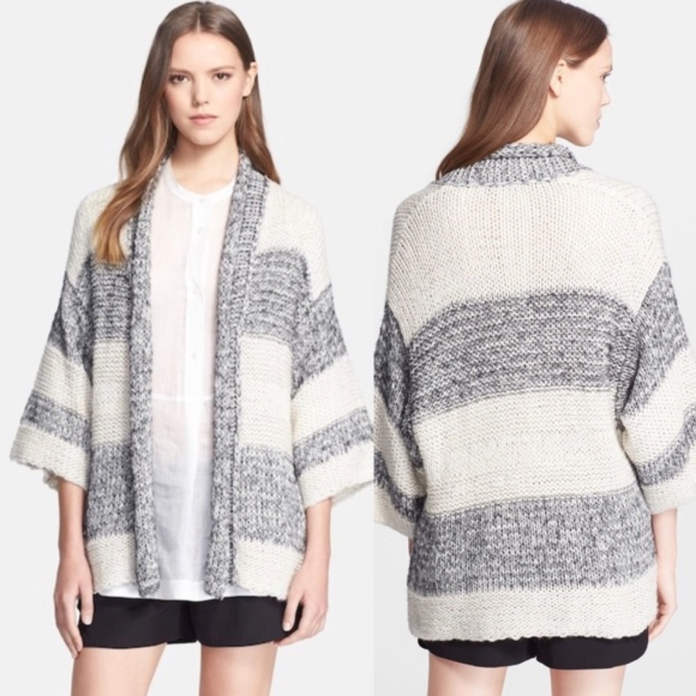 Vince Chunky Knit Striped Oversized Cardigan